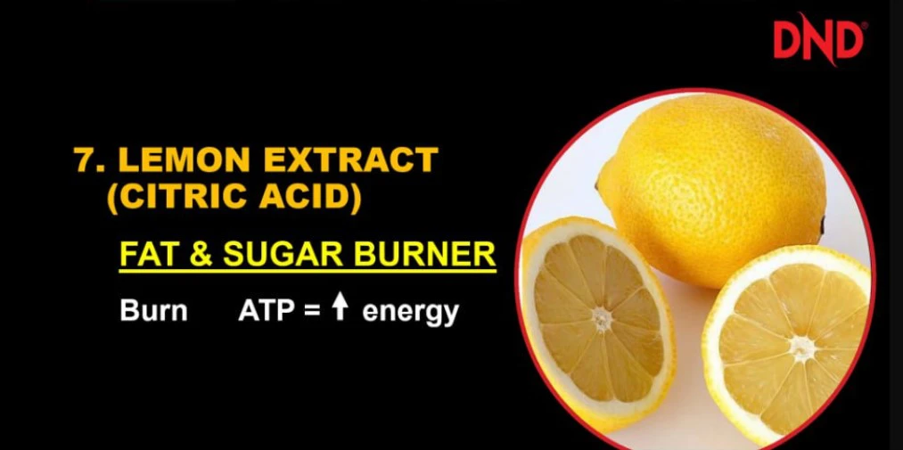 Poster penerangan produk Kandungan DND Lite Lemon Extract Citric Acid