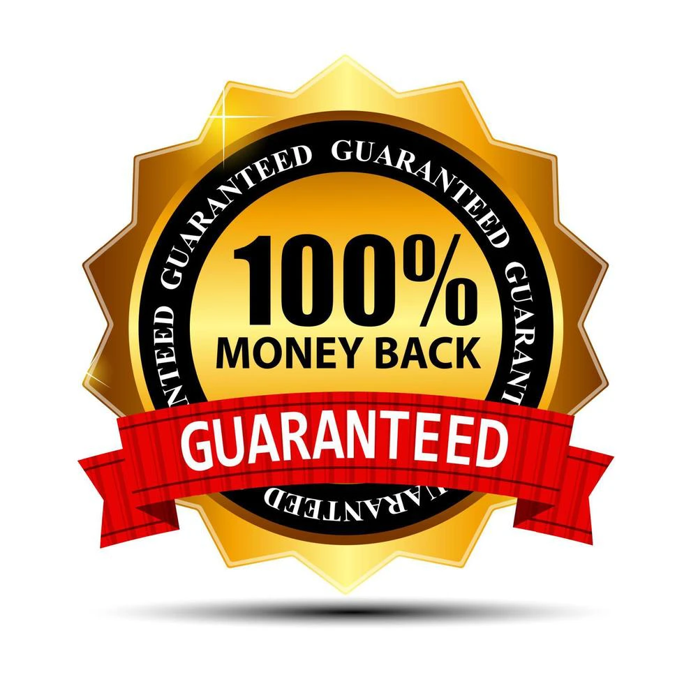 Poster penerangan produk Money Back Guarantee Logo