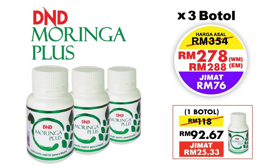 Poster penerangan produk DND Moringa Plus 60 Vege Capsule X 3 Botol