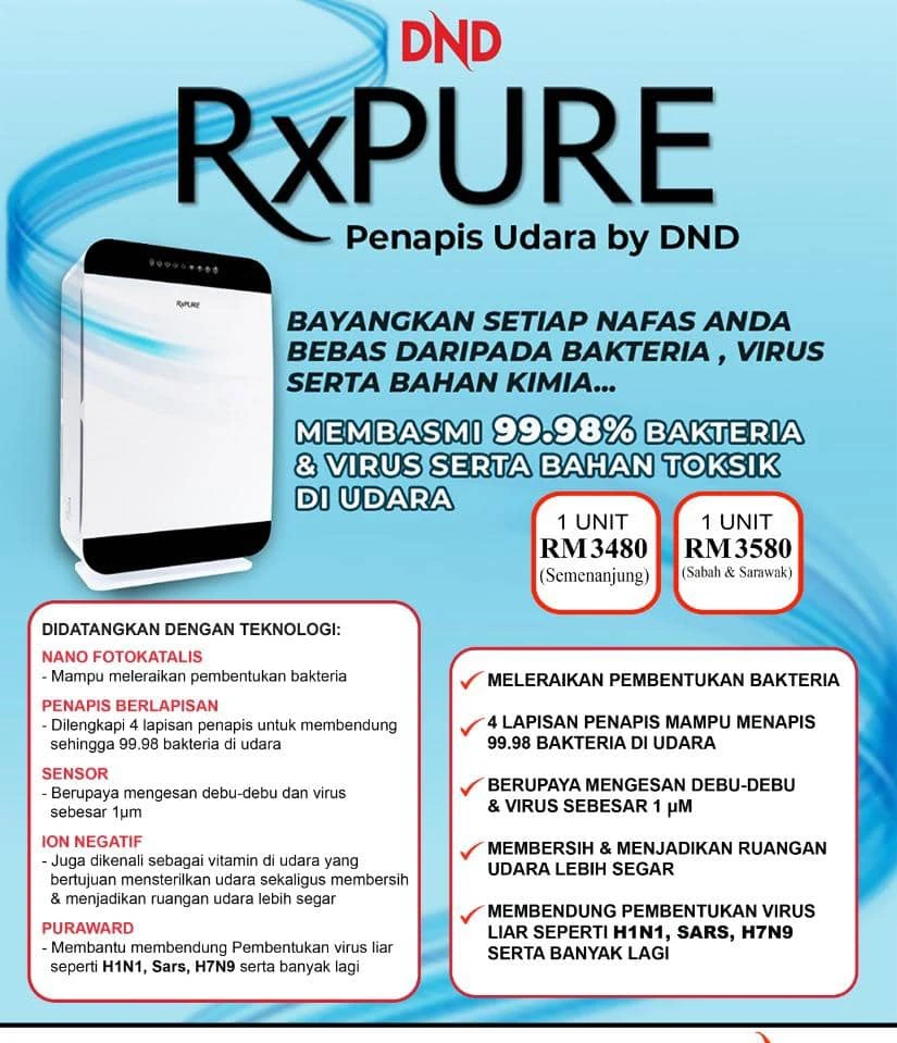 Poster penerangan produk DND Rxpure Air Purifier By DND