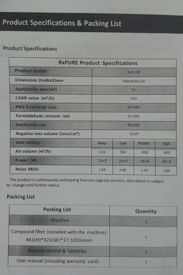 Poster penerangan produk DND Rxpure Product Specification