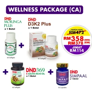 Imej produk PACKAGE KESIHATAN CA: (1 DND369 E-SIO (60 softgel) +1 DND MORINGA PLUS (60 cap) + 1 DND D3K2 PLUS (60 softgel)+ 1 DND SIMPAAL (30 cap)