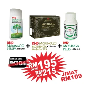 Imej produk PACKAGE MORINGA: 1 BOTOL DND MORINGA PLUS + 1 KOTAK MORINGA TEA + 1 BOTOL MORINGA SERUM
