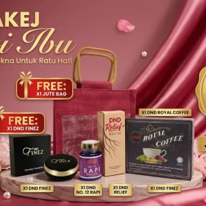 Imej produk PAKEJ HARI IBU (PAKEJ A – 1 DND ROYAL COFFEE + 1 DND RELIEF + 1 DND RAPI FREE 1 JUTE BAG + 1 DND FINEZ